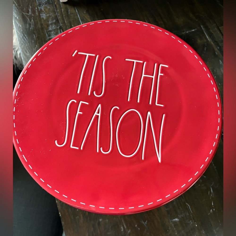 Red Rae Dunn Holiday Cake Stand  - 'Tis the Season